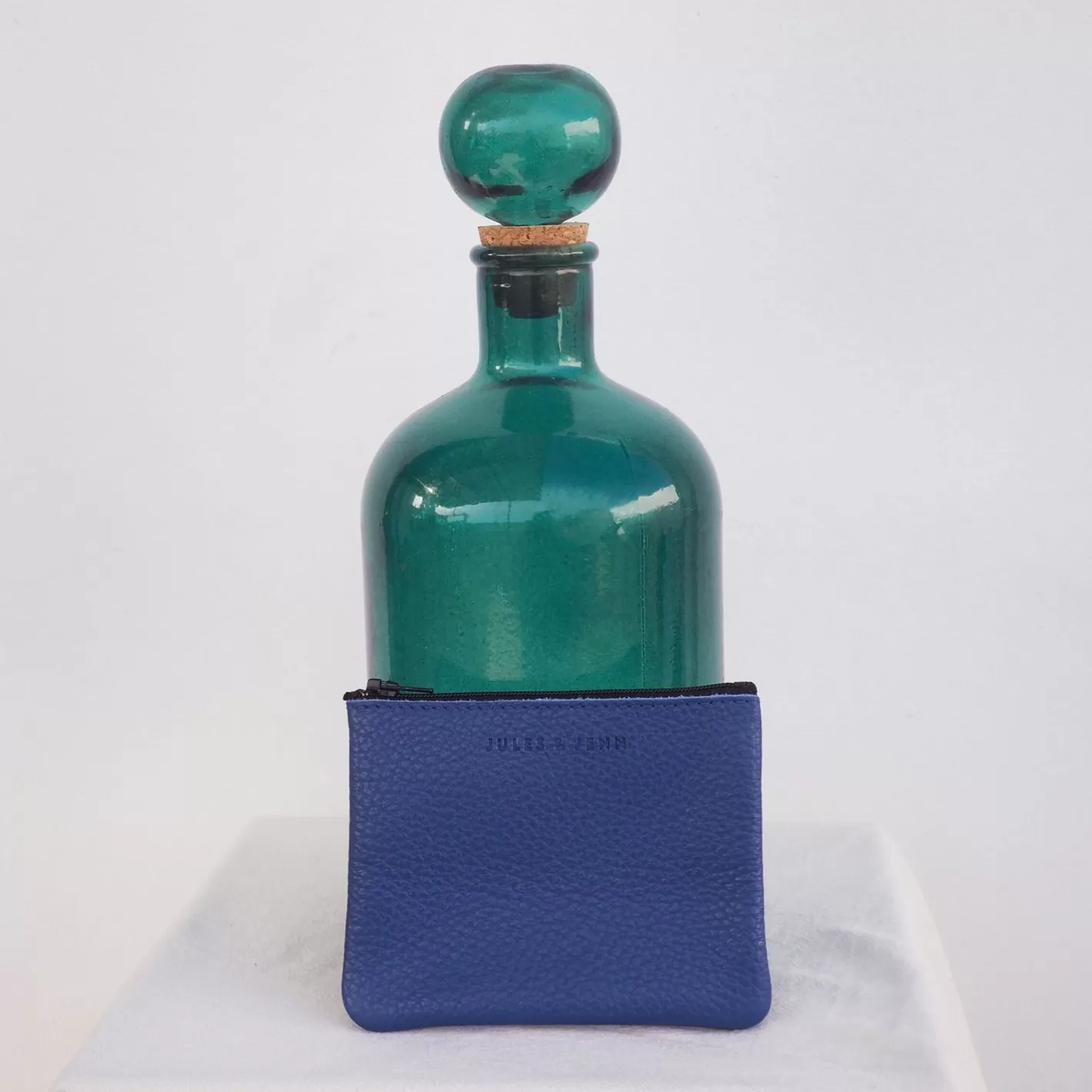 Petite Maroquinerie-JULES & JENN Pochette Cuir Upcycle Petite Bleu Royal