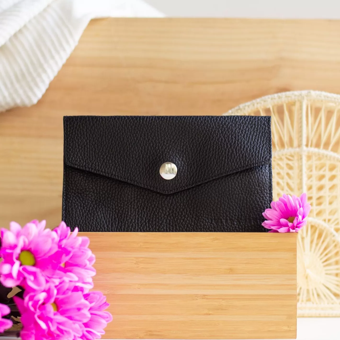 Petite Maroquinerie-JULES & JENN Pochette Enveloppe Cuir Upcycle Noir