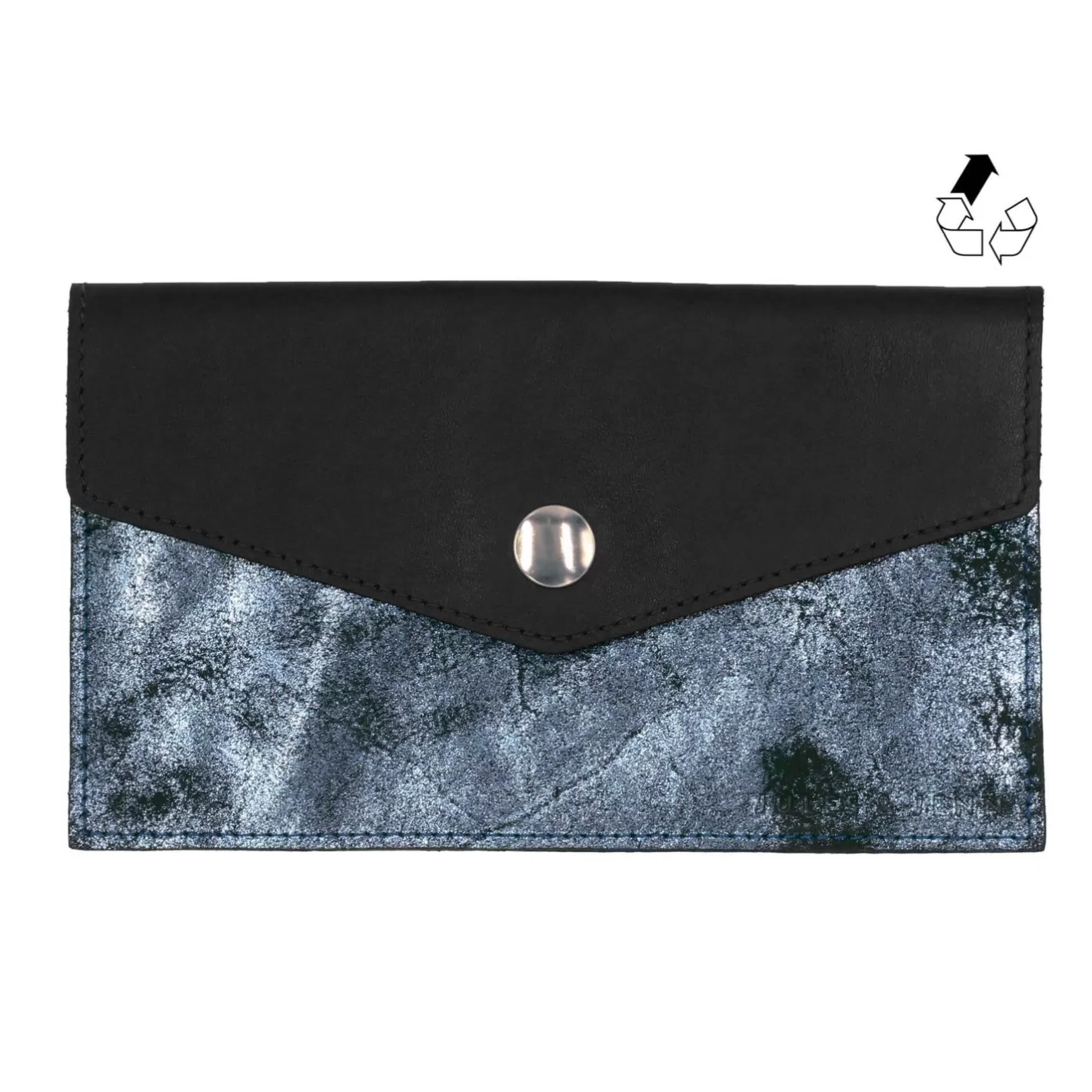 Petite Maroquinerie-JULES & JENN Pochette Enveloppe Cuir Upcycle Argente Noir/Gris