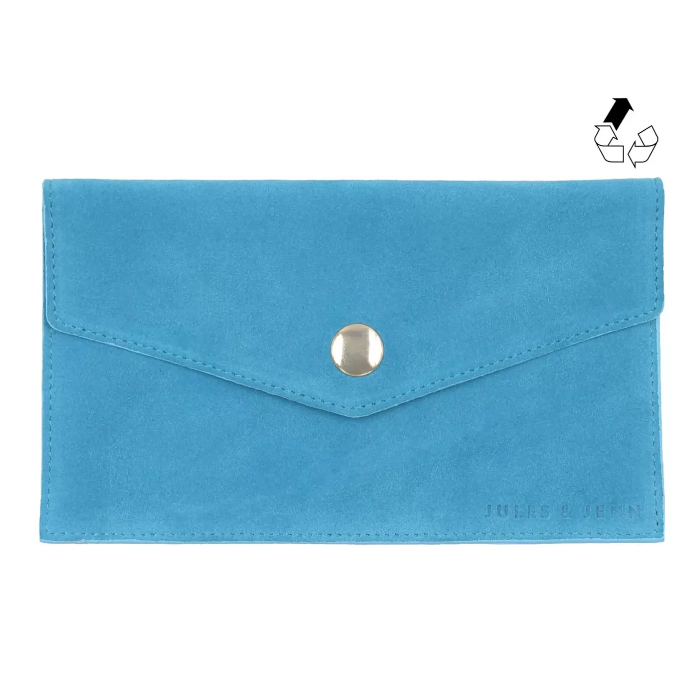 Petite Maroquinerie-JULES & JENN Pochette Enveloppe Cuir Upcycle Bleu Bleu Clair