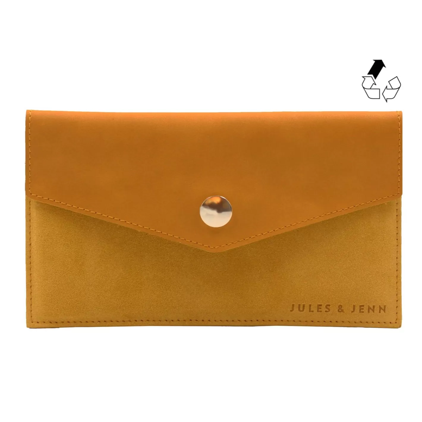 Petite Maroquinerie-JULES & JENN Pochette Enveloppe Cuir Upcycle Jaune Jaune Moutarde