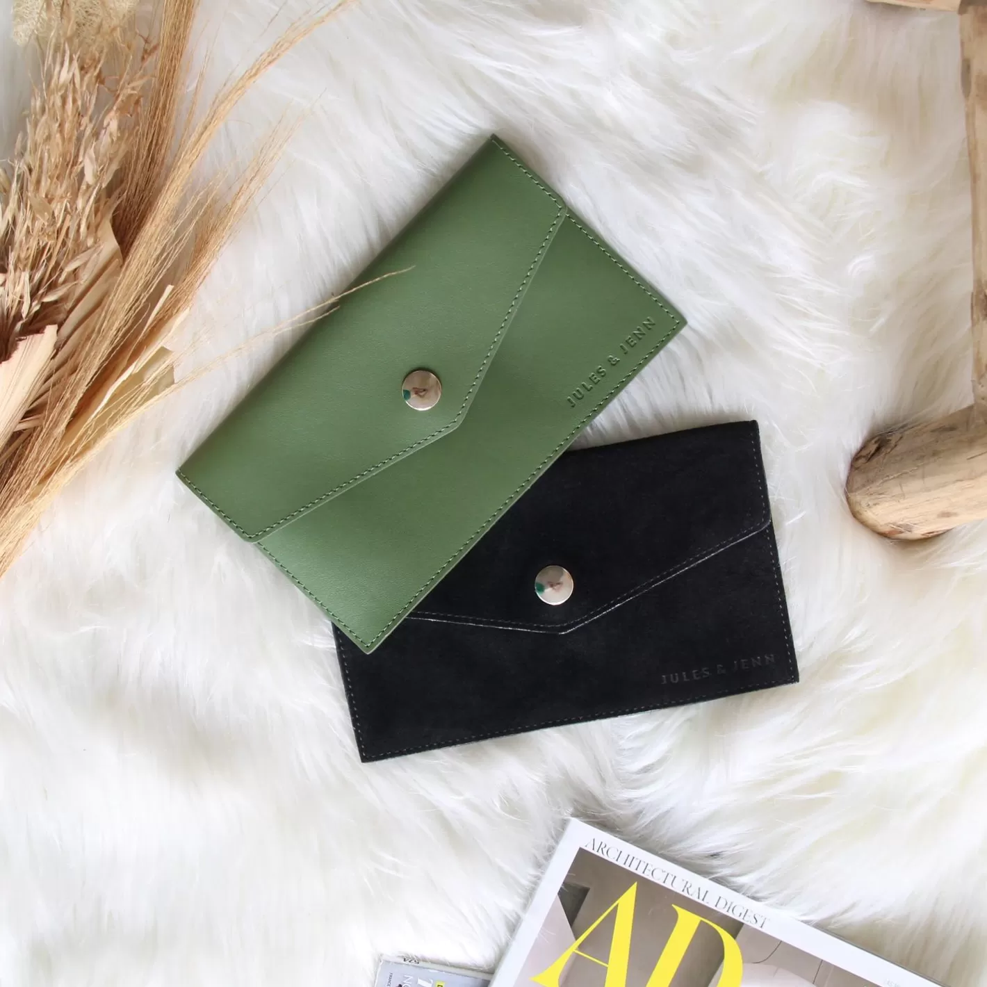 Petite Maroquinerie-JULES & JENN Pochette Enveloppe Daim Upcycle Noir