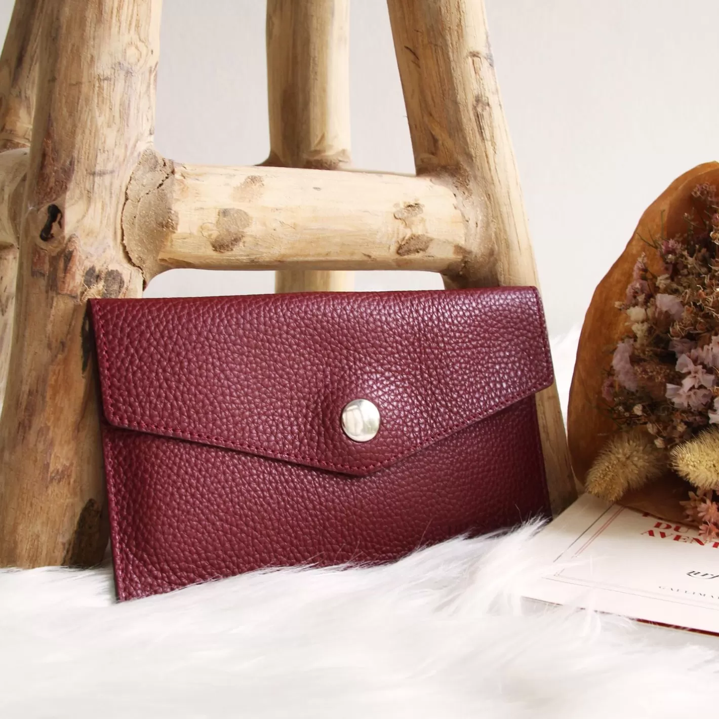 Petite Maroquinerie-JULES & JENN Pochette Enveloppe Upcycle Bordeaux