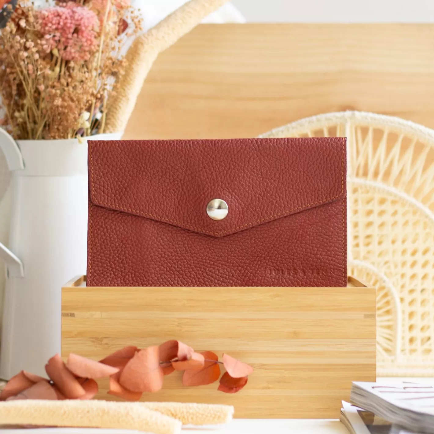 Petite Maroquinerie-JULES & JENN Pochette Enveloppe Upcycle Brique Orange Brique