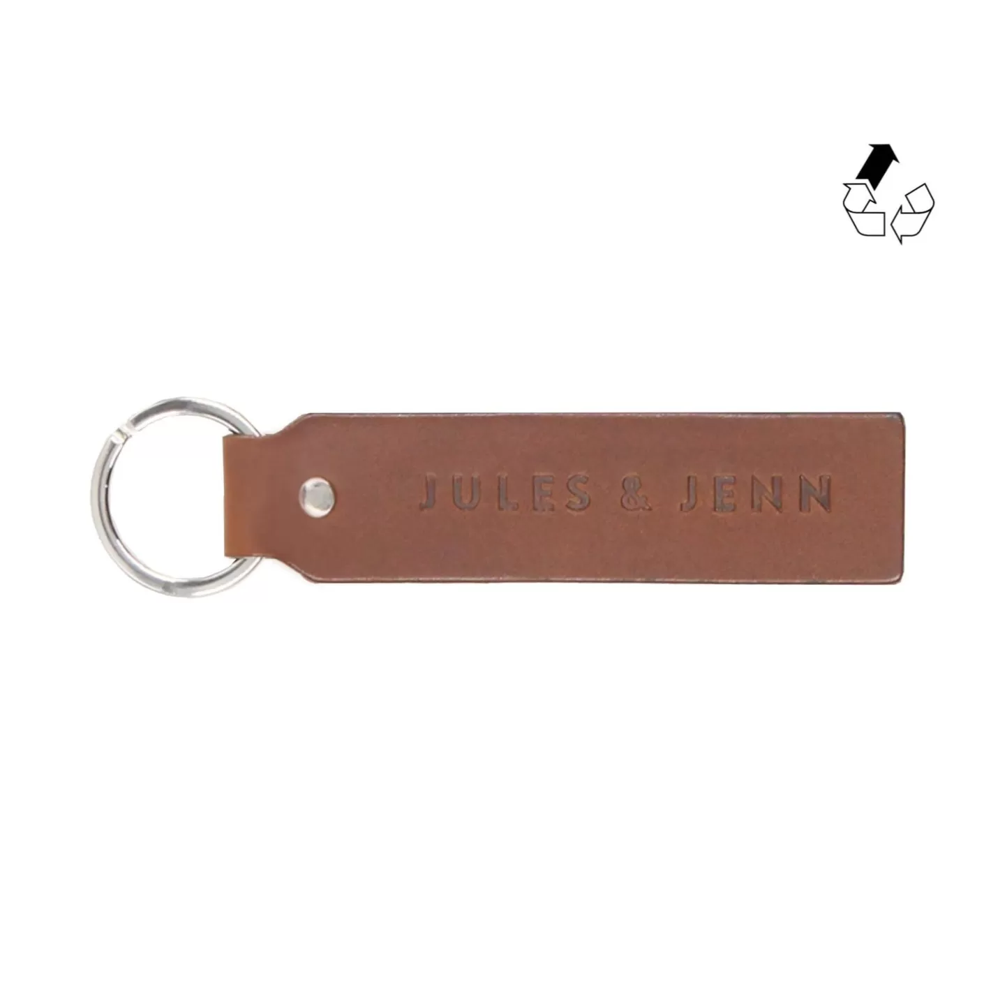 Petite Maroquinerie-JULES & JENN Porte-Cles Grave Cuir Upcycle Cognac