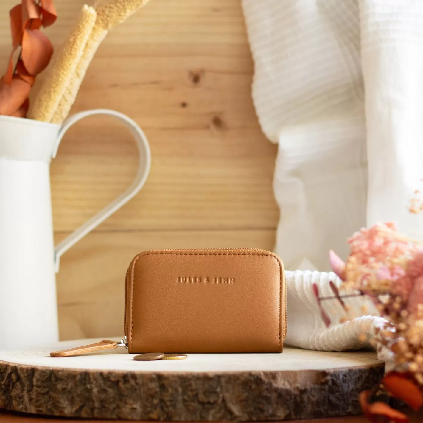 Petite Maroquinerie-JULES & JENN Porte-Monnaie Cuir Camel
