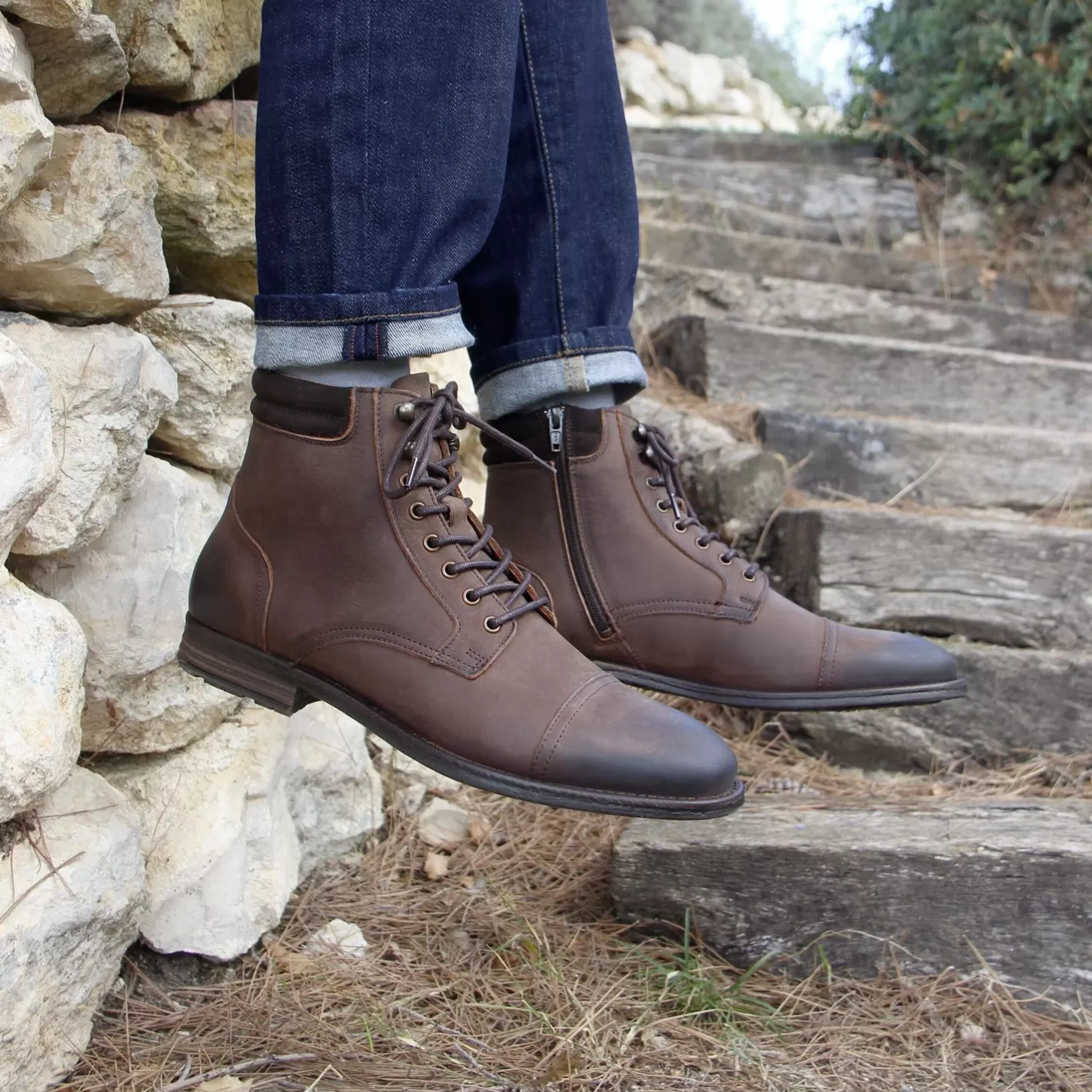 Boots-JULES & JENN Ranger Boots A Col Cuir Nubuck Marron