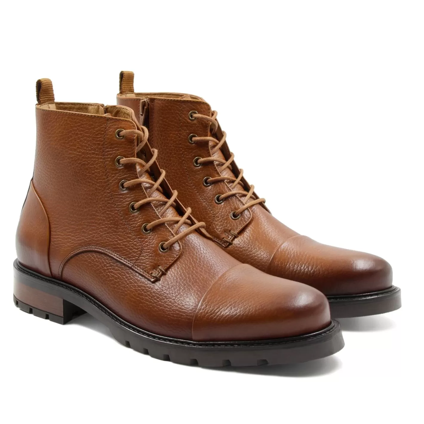 Boots-JULES & JENN Ranger Boots Cuir Graine Camel