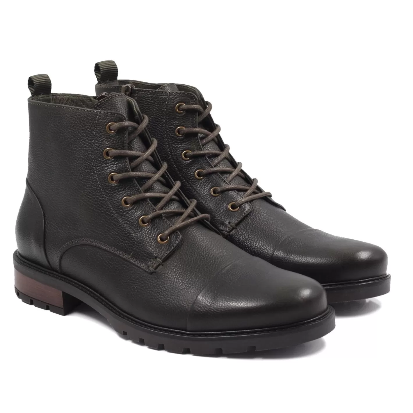 Boots-JULES & JENN Ranger Boots Cuir Graine Kaki