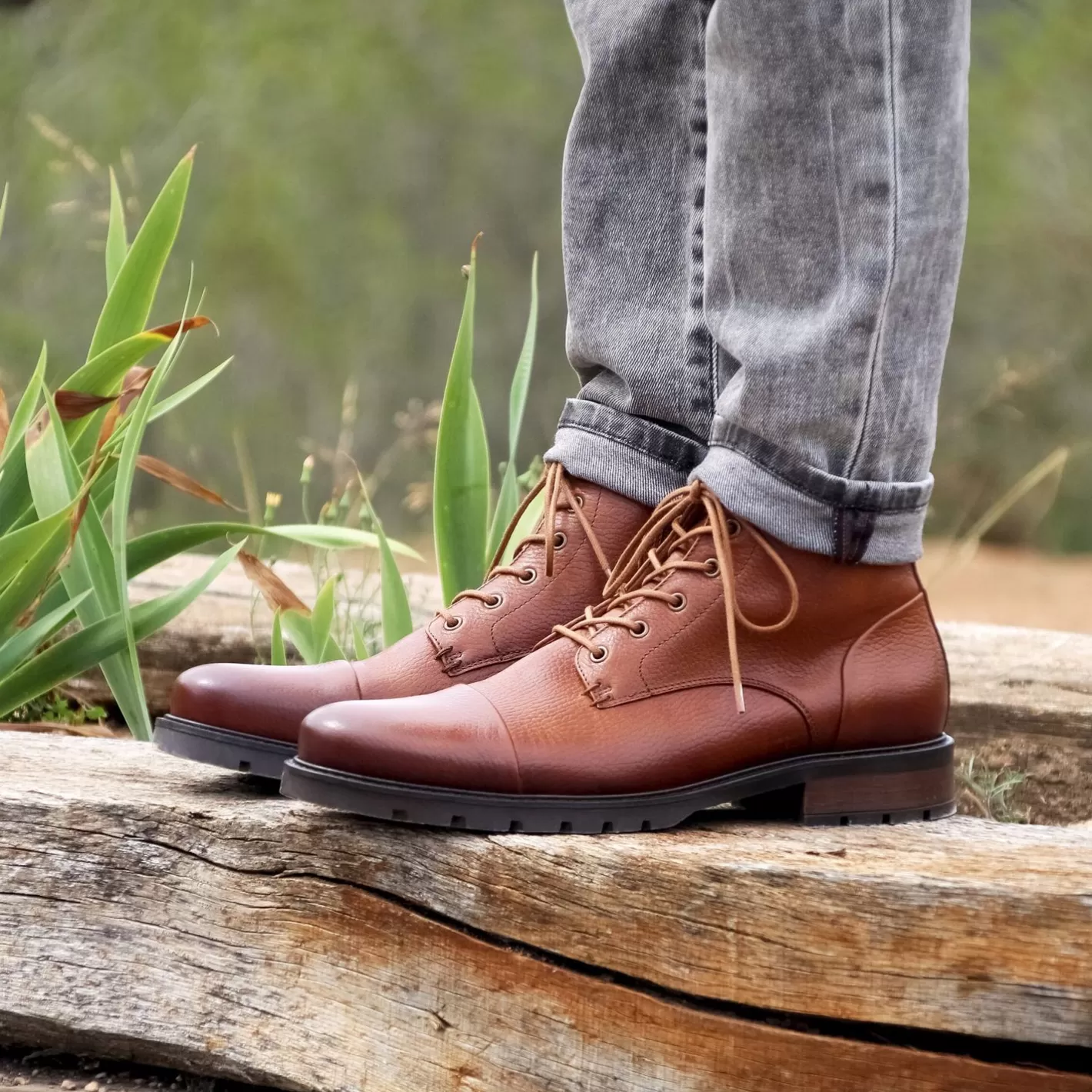 Boots-JULES & JENN Ranger Boots Cuir Graine Camel