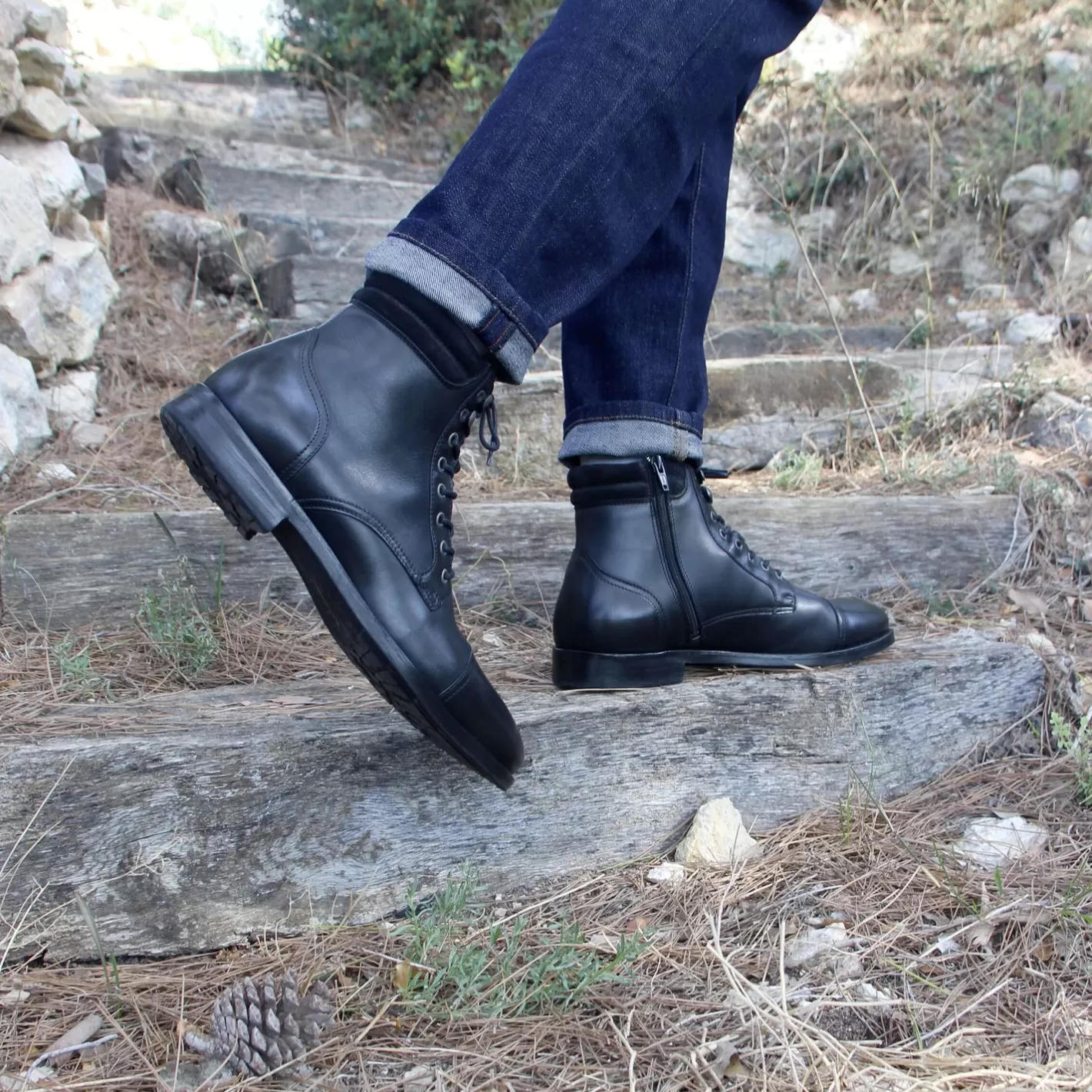 Boots-JULES & JENN Rangers Boots A Col Cuir Noir