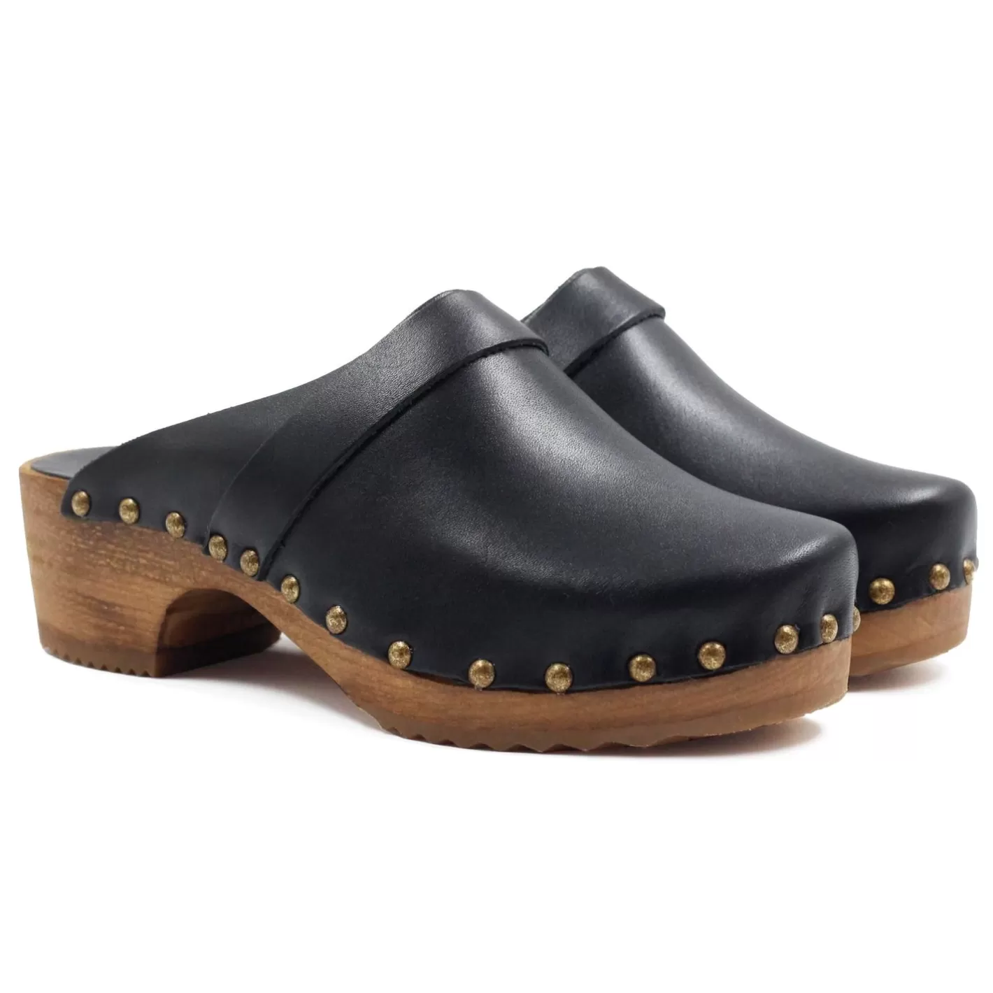 Sandales-JULES & JENN Sabots Bois Cuir Noir