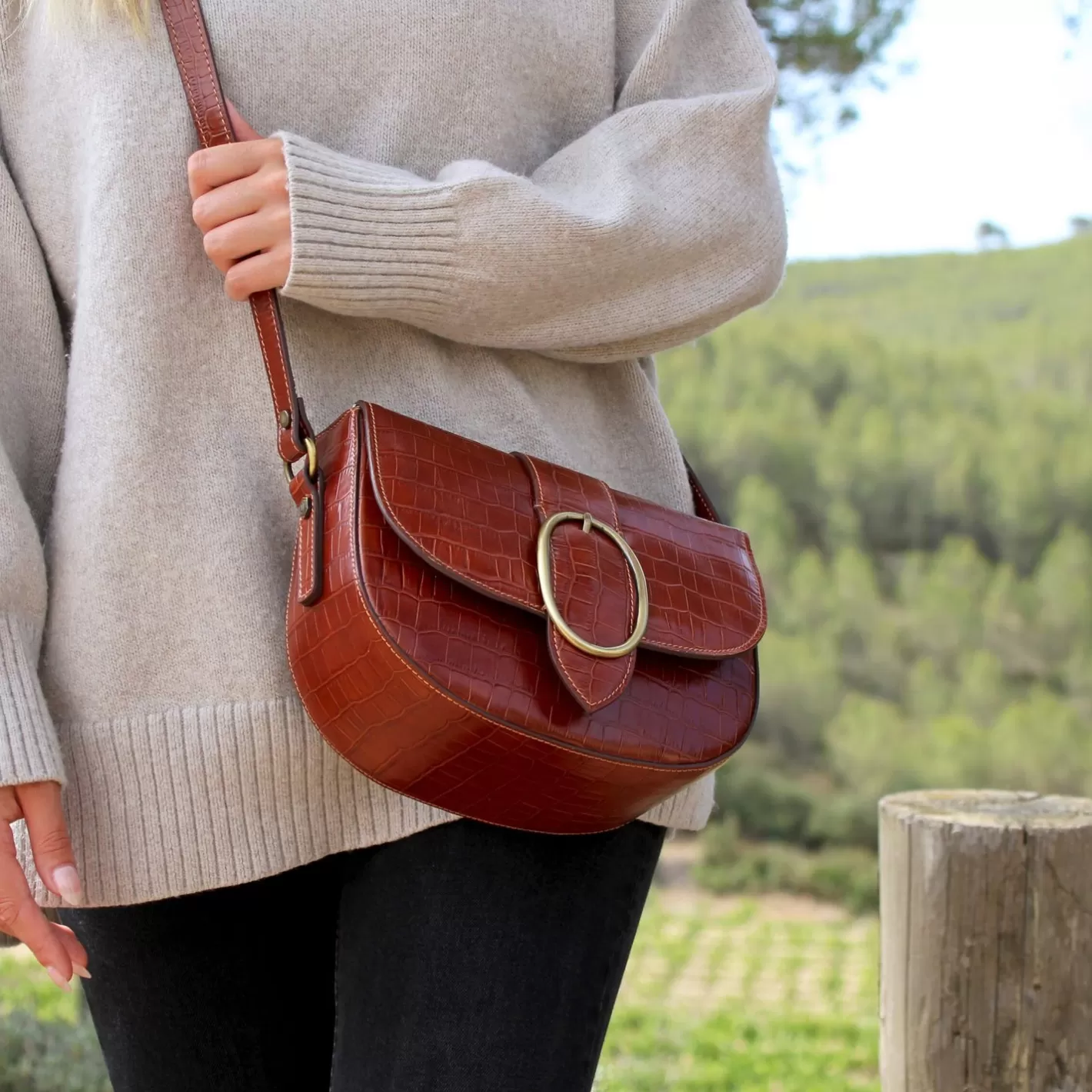 Sacs À Main-JULES & JENN Sac Boucle Cuir Imprime Cognac