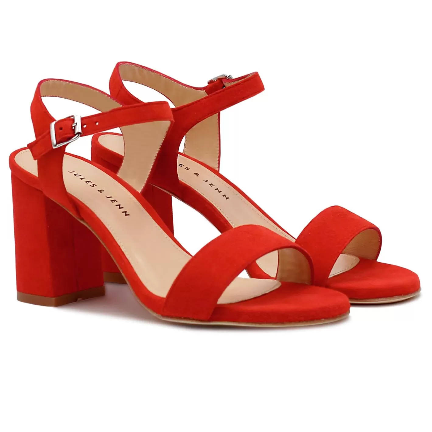 Sandales-JULES & JENN Sandales A Talon Cuir Daim Rouge