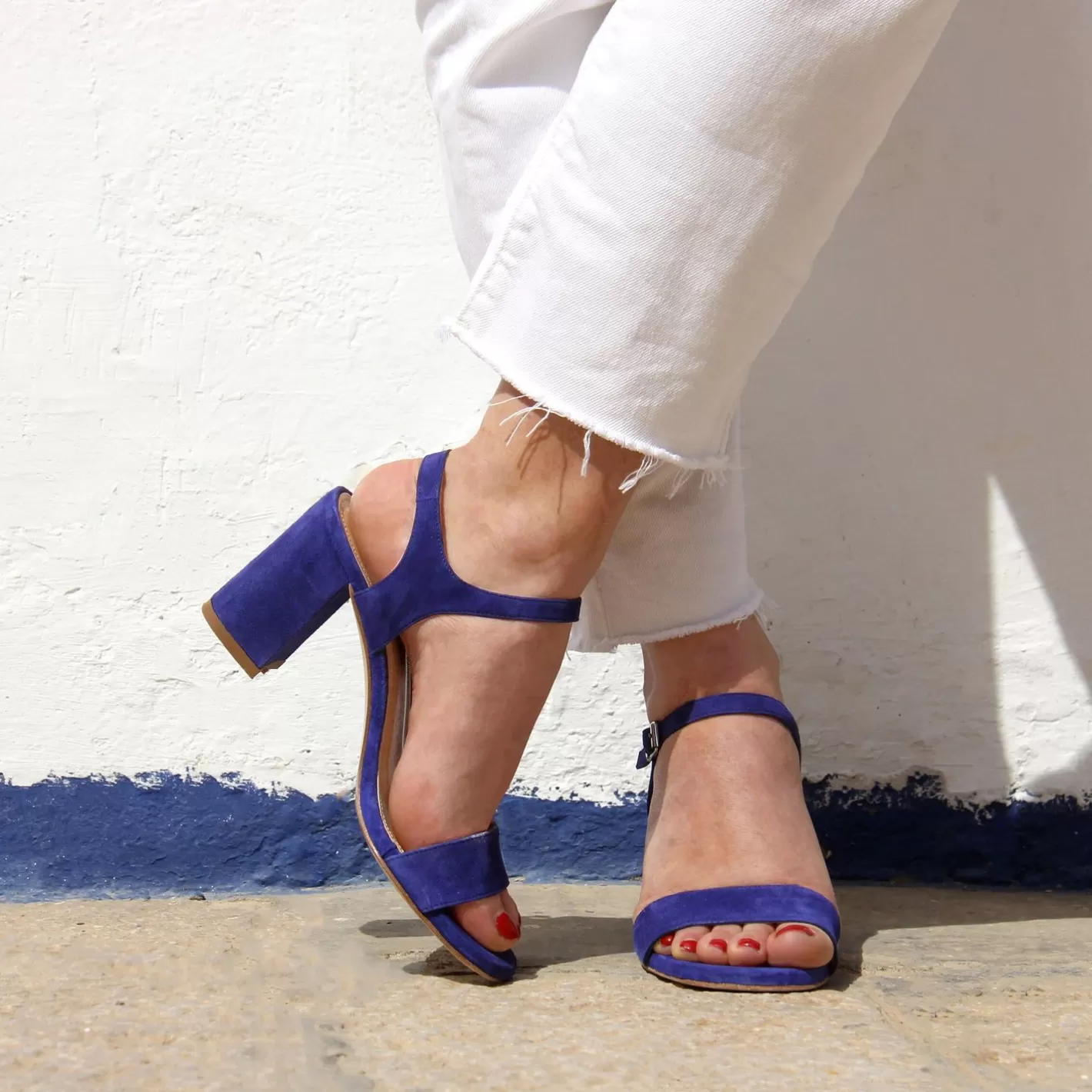 Sandales-JULES & JENN Sandales A Talon Cuir Daim Bleu
