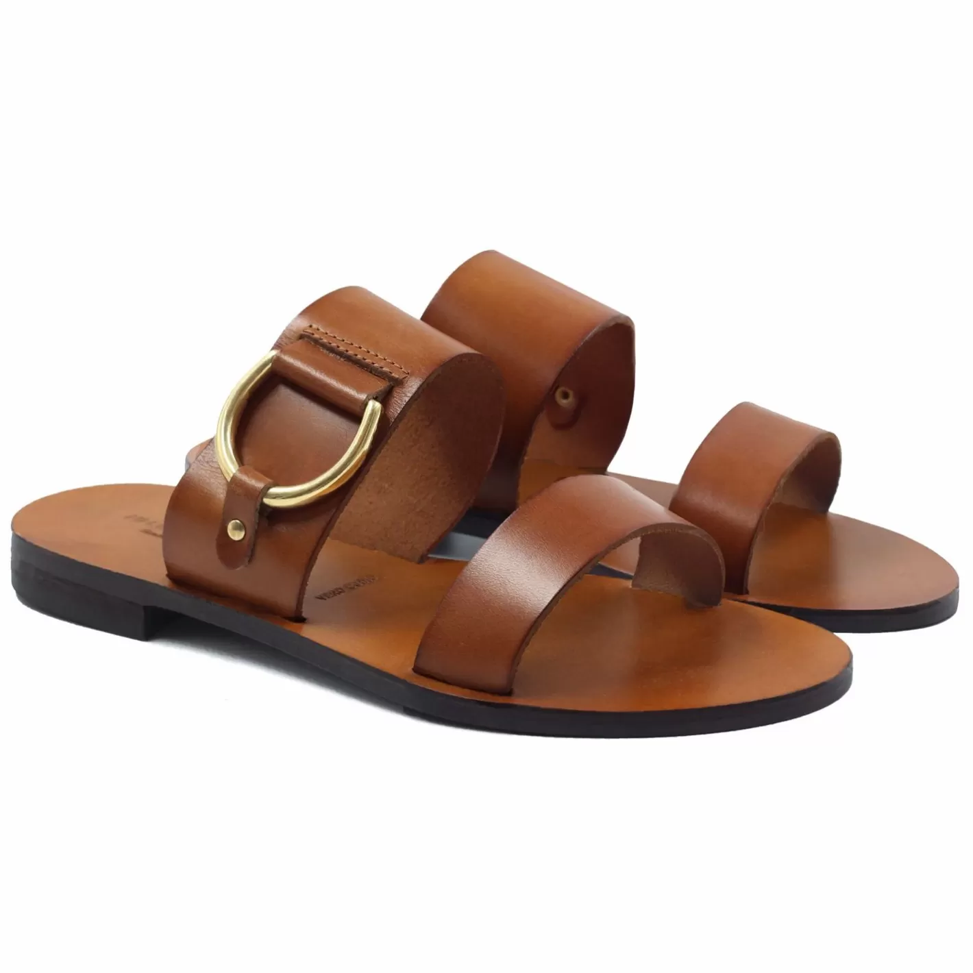 Sandales-JULES & JENN Sandales Boucle Cuir Camel