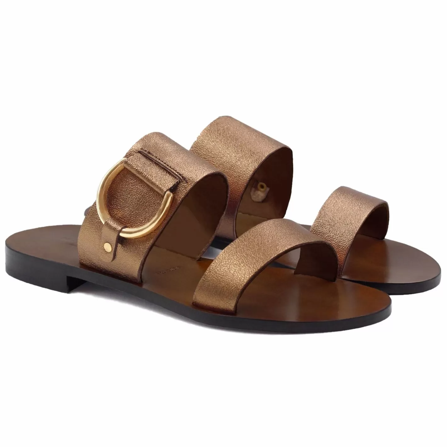 Sandales-JULES & JENN Sandales Boucle Cuir Metallise Bronze