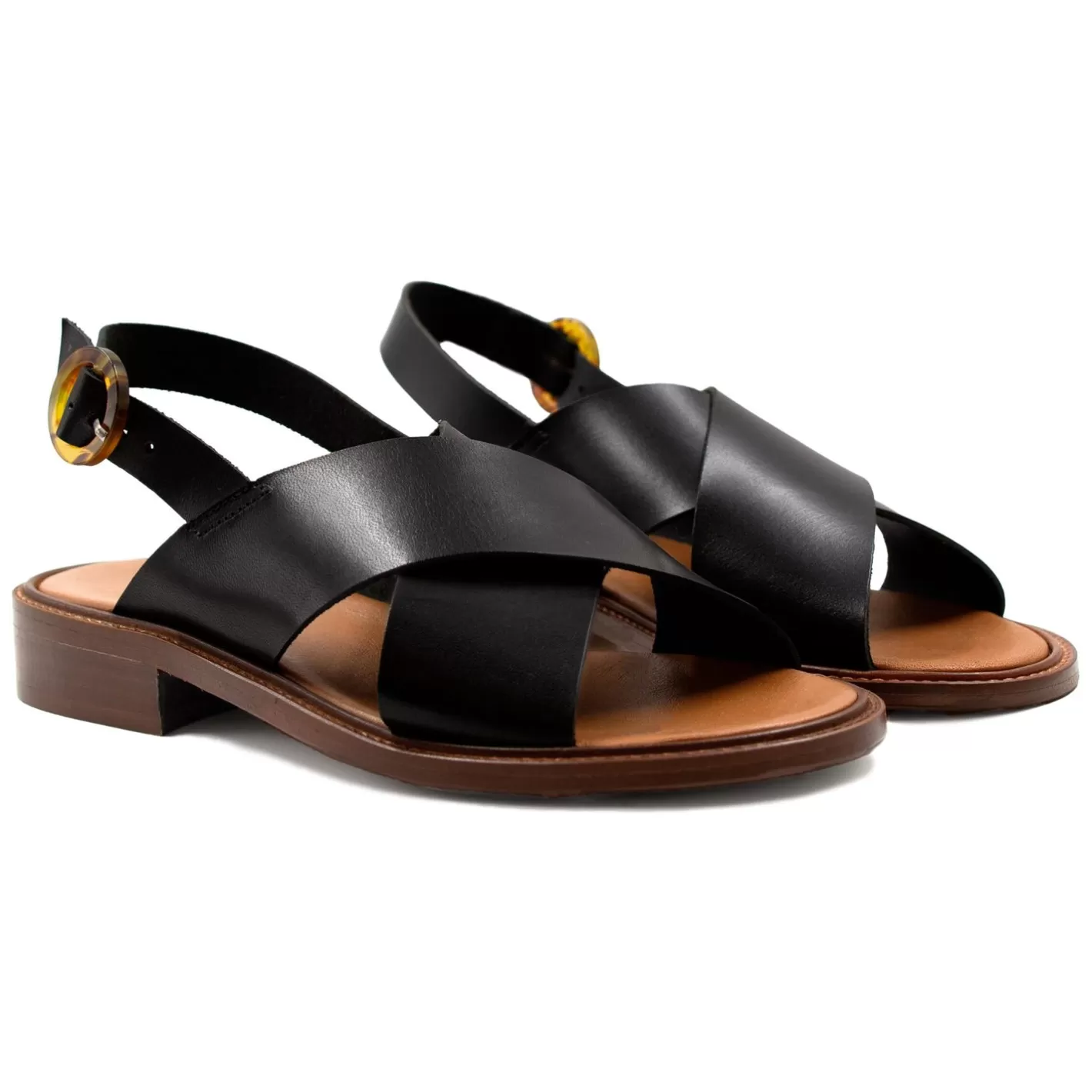 Sandales-JULES & JENN Sandales Boucle Ecaille Cuir Noir