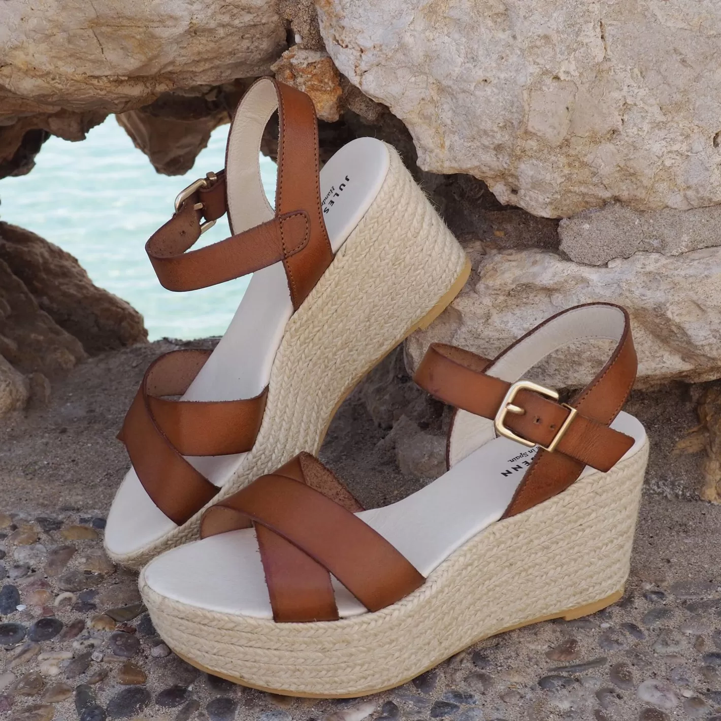 Sandales-JULES & JENN Sandales Compensees Camel