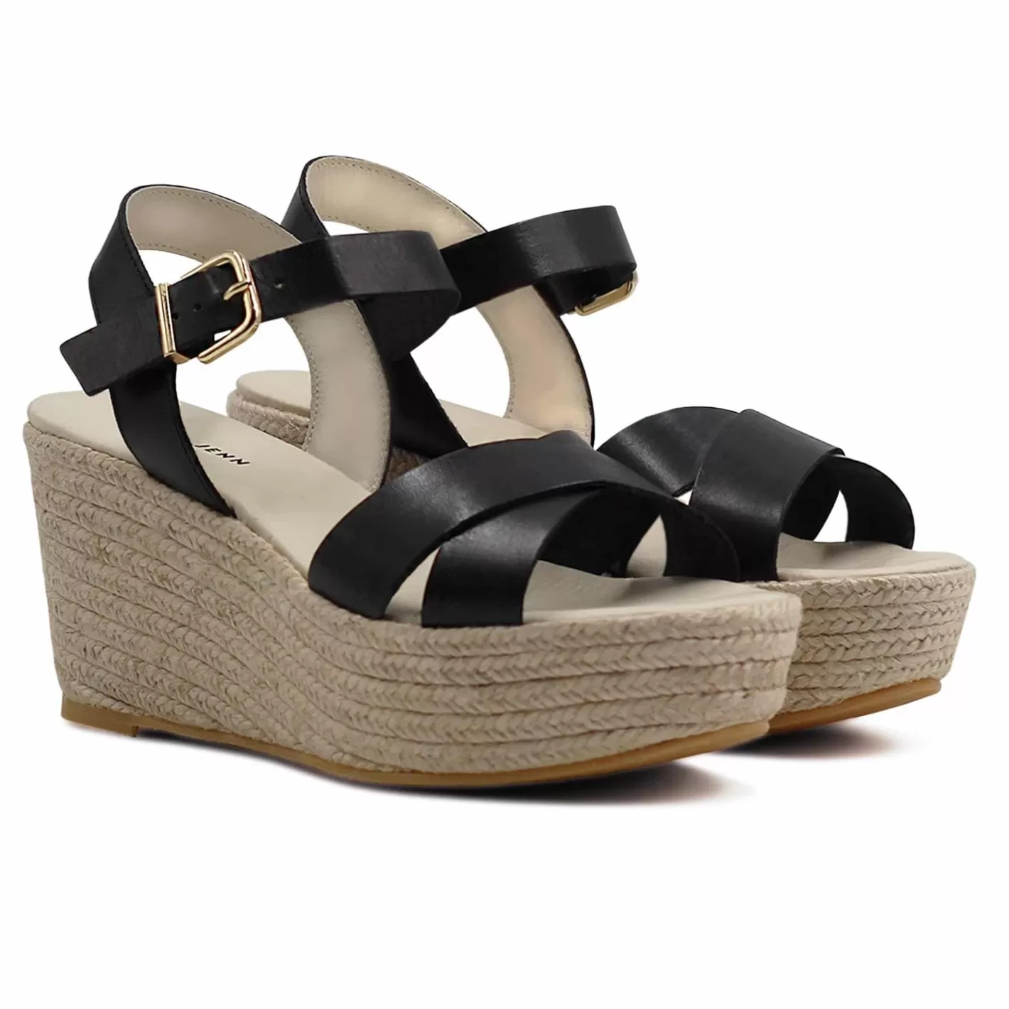 Sandales-JULES & JENN Sandales Compensees Cuir Noir