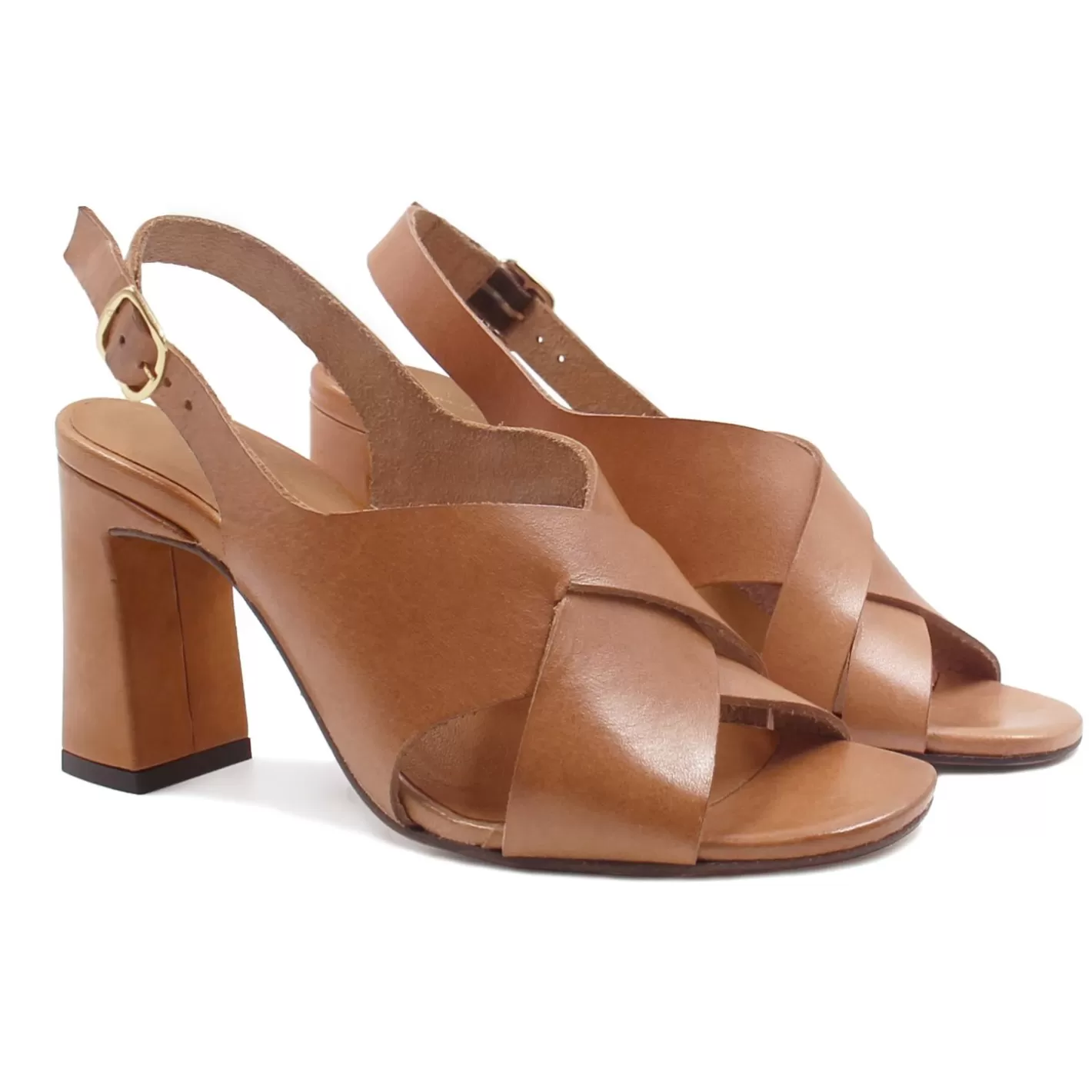Sandales-JULES & JENN Sandales Graphiques Cuir Camel