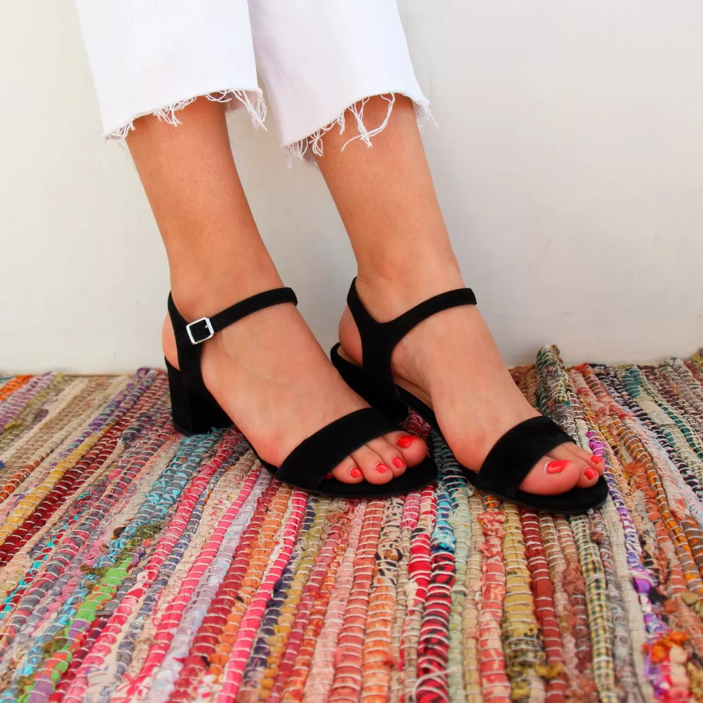 Sandales-JULES & JENN Sandales Moyen Talon Cuir Daim Noir