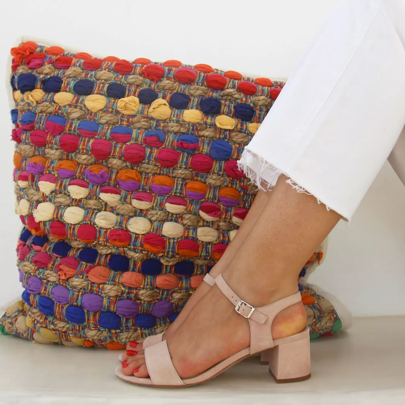 Sandales-JULES & JENN Sandales Moyen Talon Daim Beige