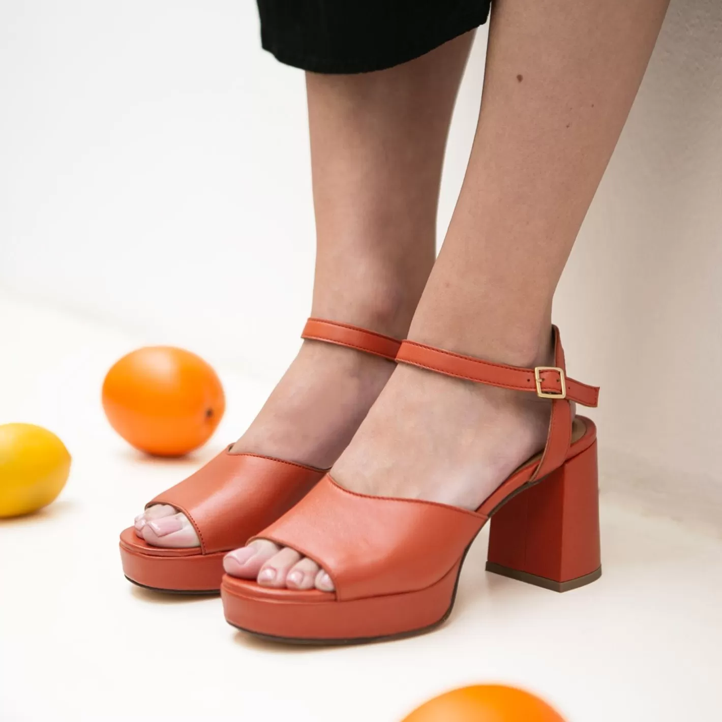 Sandales-JULES & JENN Sandales Plateforme Cuir Orange