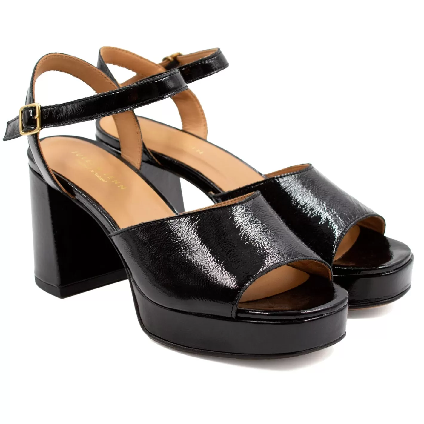 Sandales-JULES & JENN Sandales Plateforme Cuir Vernis Noir