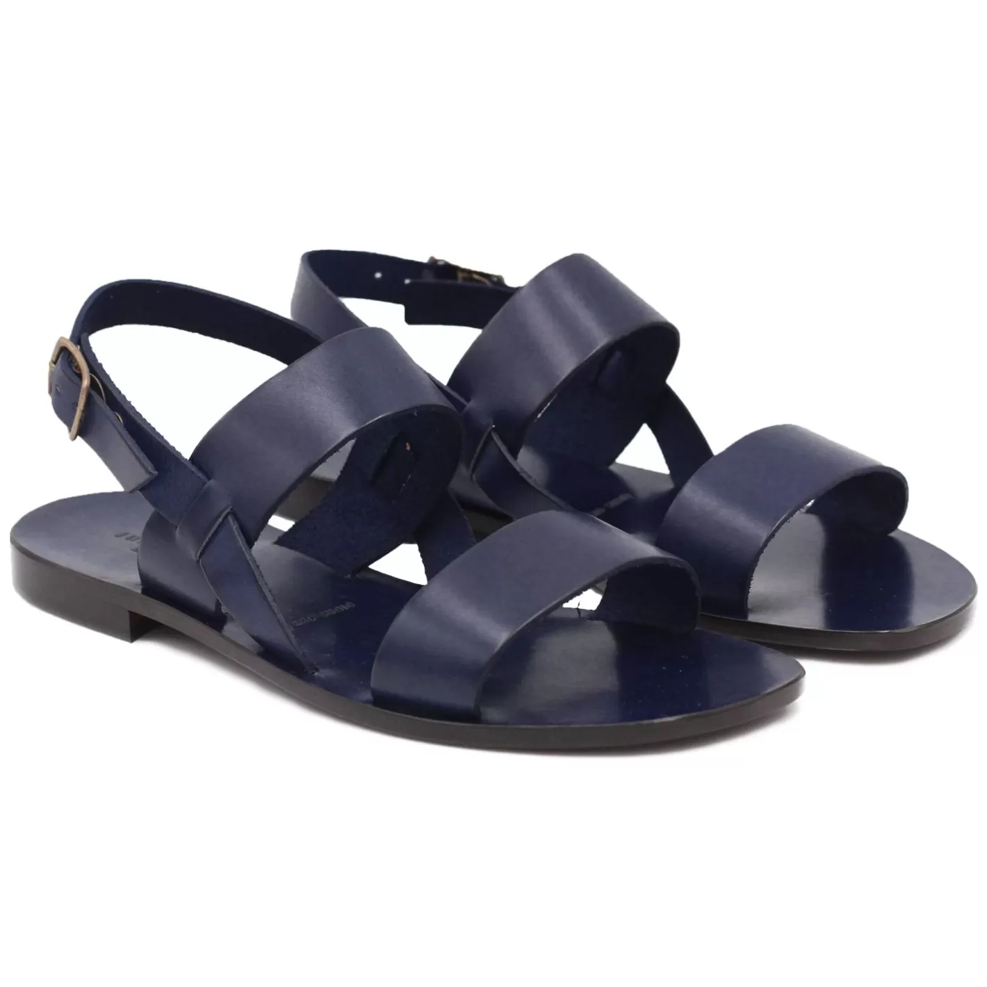 Sandales-JULES & JENN Sandales Plates Cuir Bleu Bleu Marine