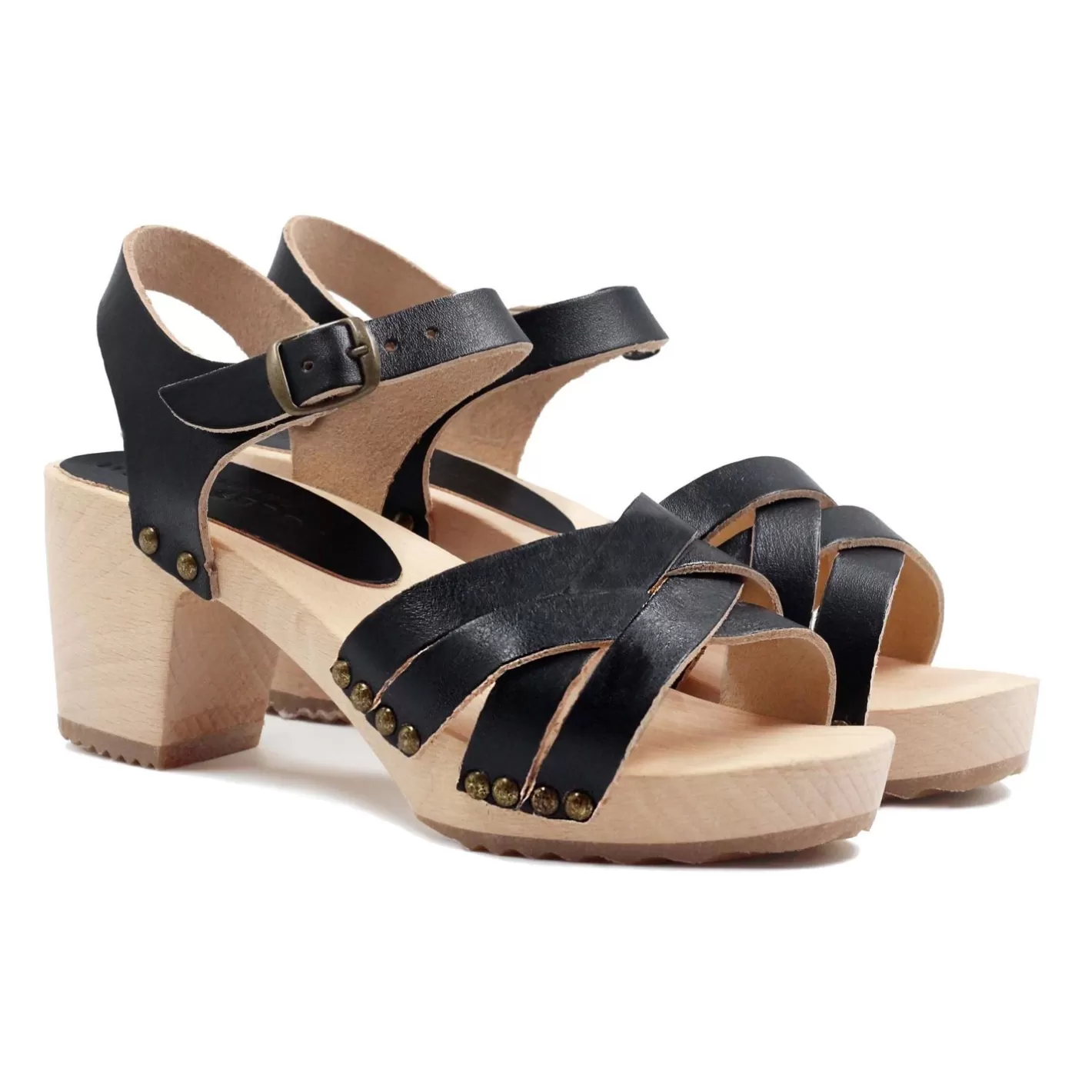 Sandales-JULES & JENN Sandales Talon Bois Cuir Noir