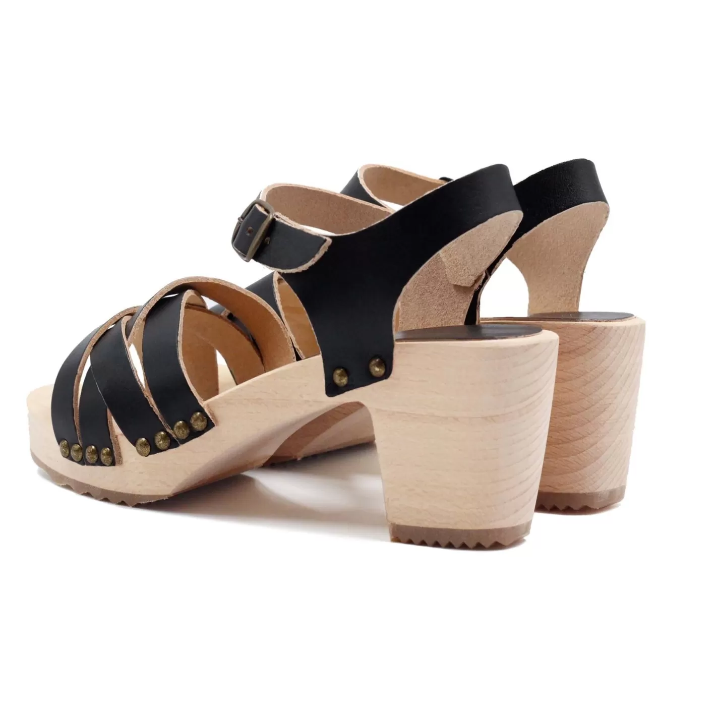 Sandales-JULES & JENN Sandales Talon Bois Cuir Noir