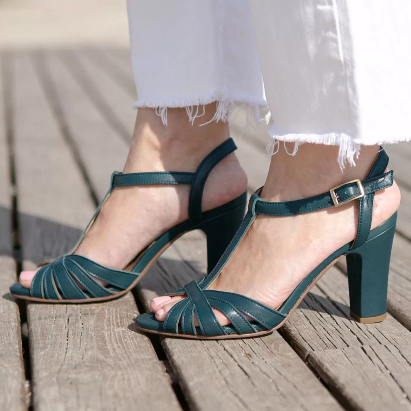Sandales-JULES & JENN Sandales Talon Brides Cuir Vert