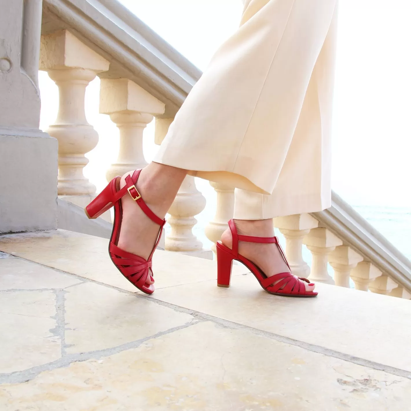 Sandales-JULES & JENN Sandales Talon Brides Cuir Rouge