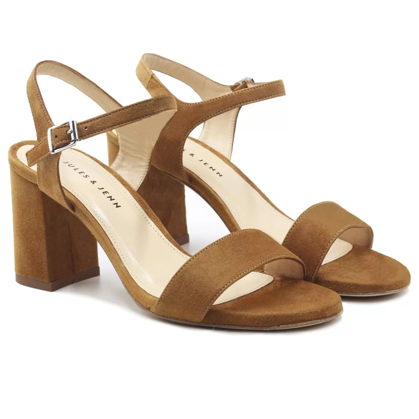 Sandales-JULES & JENN Sandales Talon Cuir Daim Marron Clair Cognac