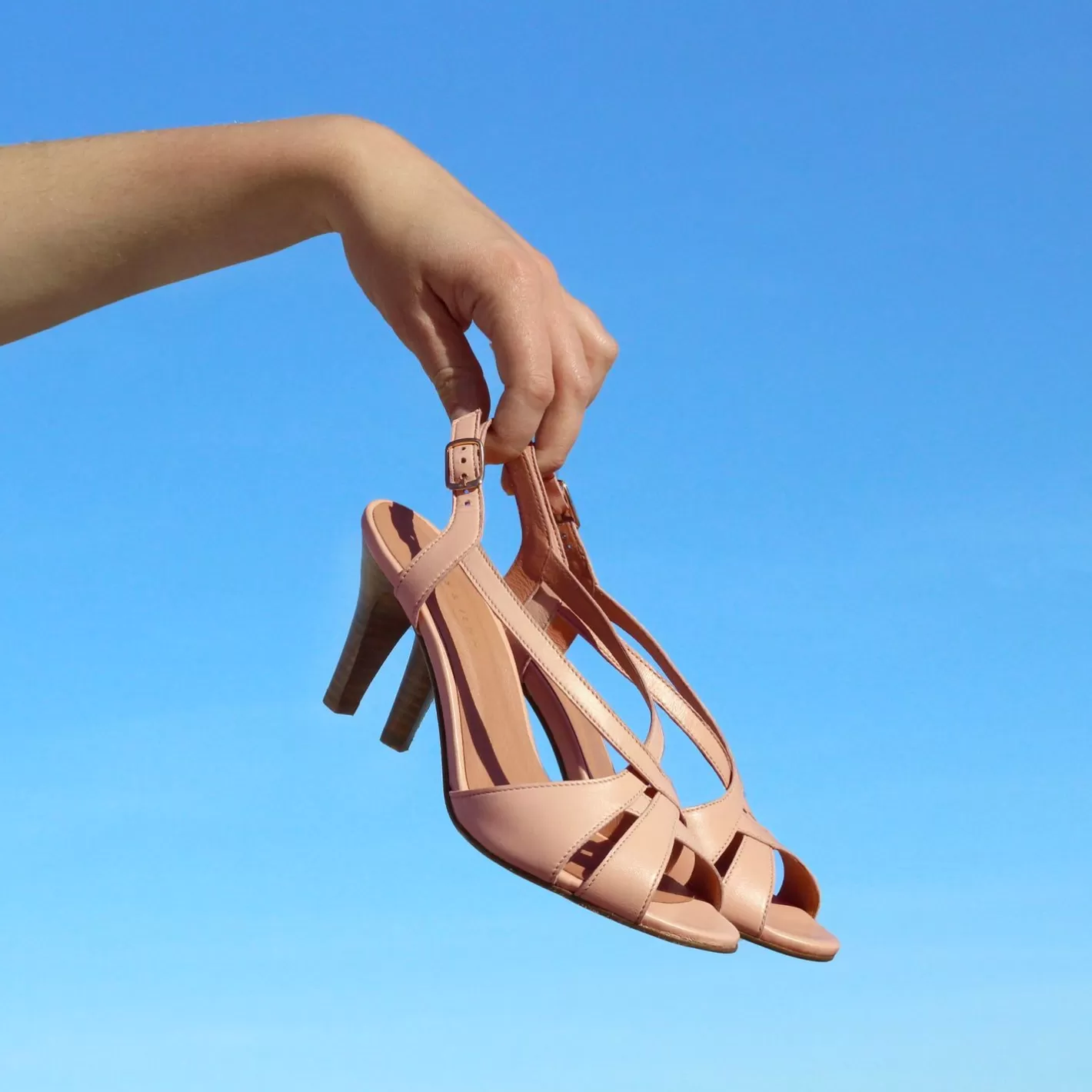 Sandales-JULES & JENN Sandales Talon Vintage Cuir Rose