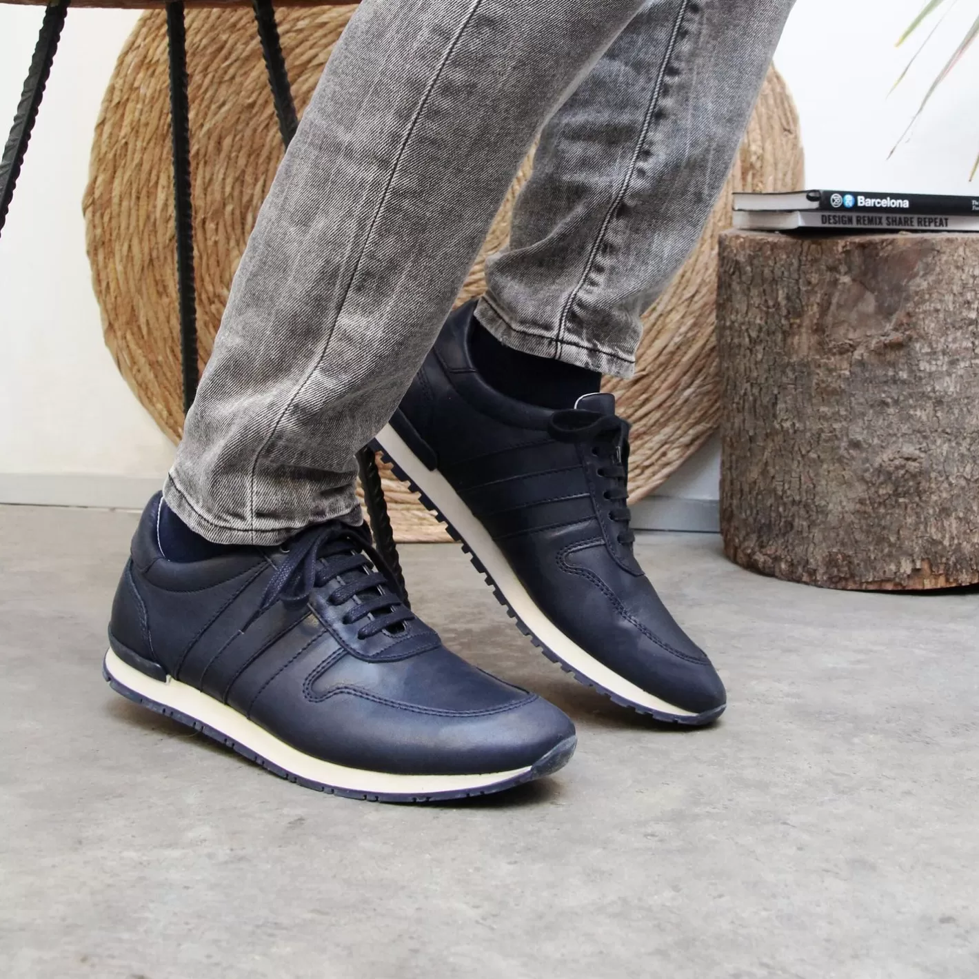 Baskets-JULES & JENN Sneakers Cuir Bleu Marine
