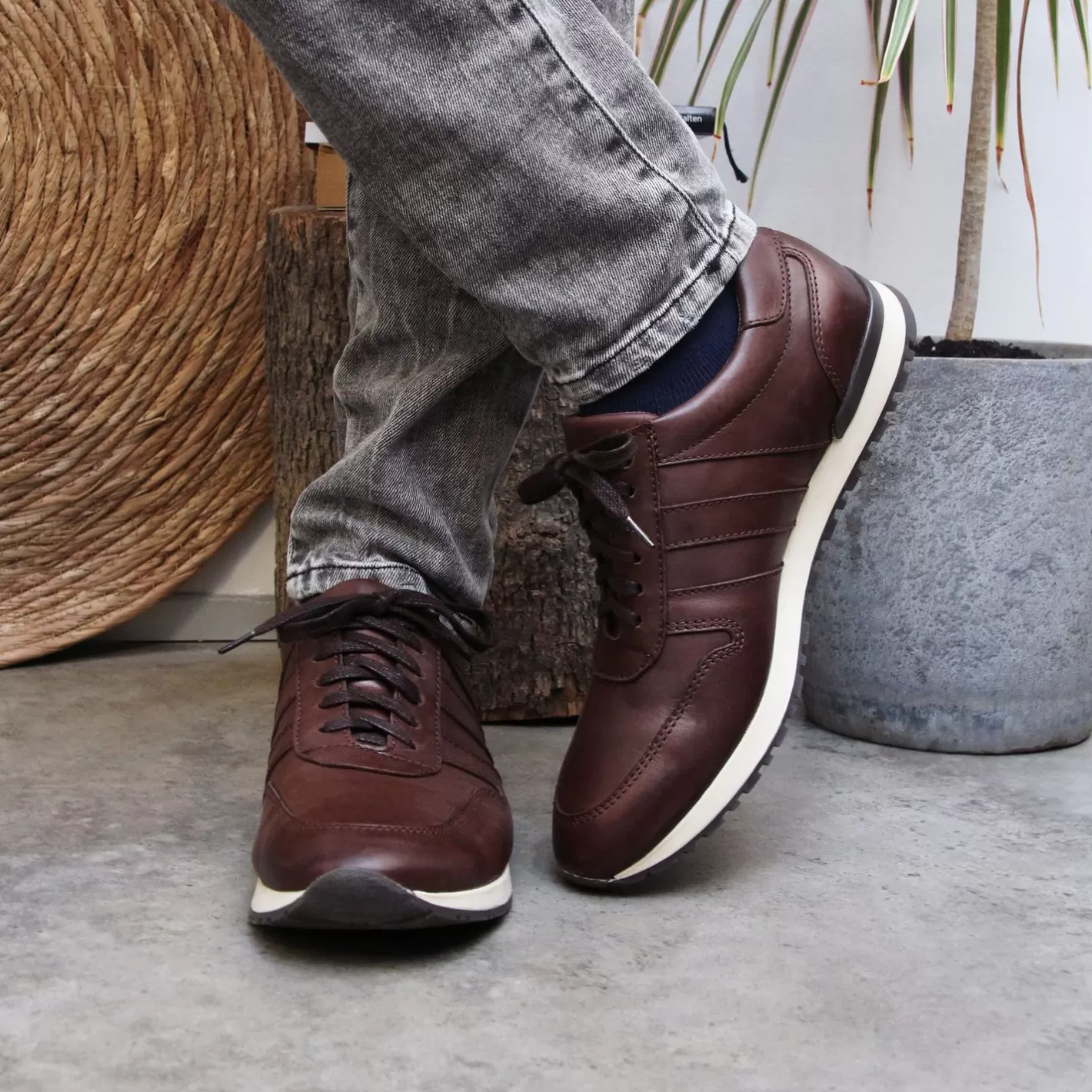 Baskets-JULES & JENN Sneakers Cuir Marron