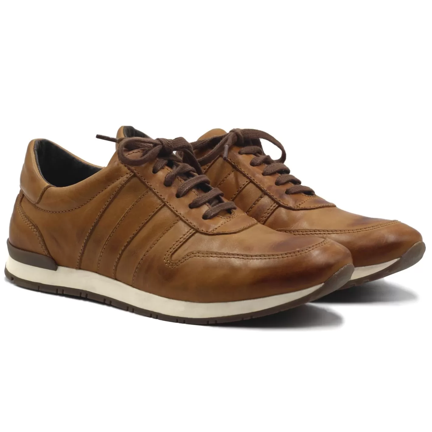 Baskets-JULES & JENN Sneakers Cuir Marron Cognac