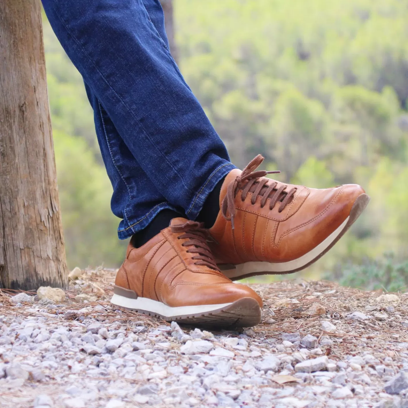 Baskets-JULES & JENN Sneakers Cuir Marron Cognac