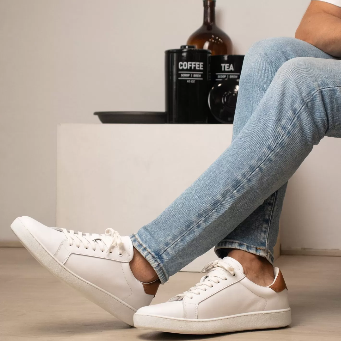 Baskets-JULES & JENN Tennis Lacet Cuir Blanc