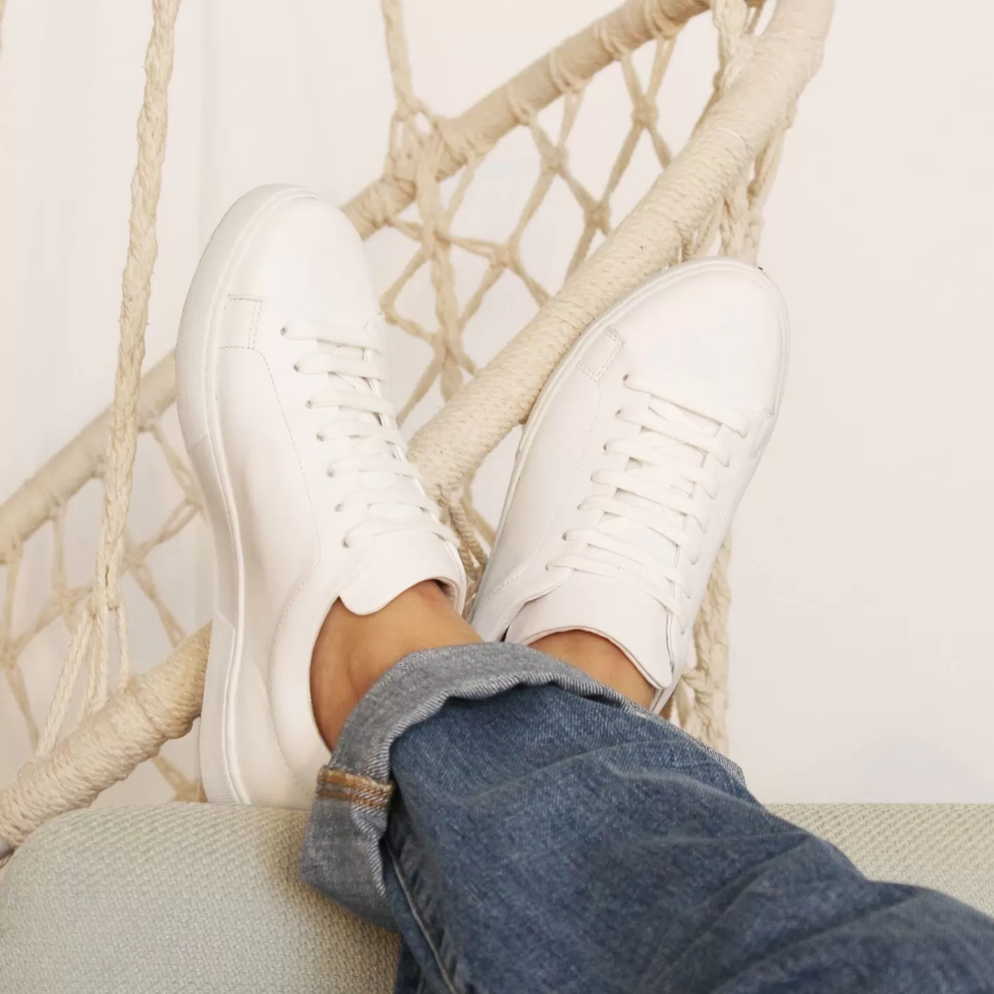 Baskets-JULES & JENN Tennis Lacet Cuir Blanc
