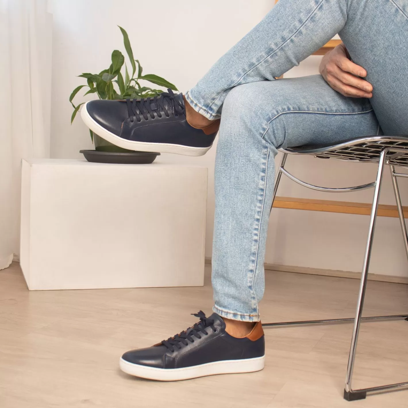 Baskets-JULES & JENN Tennis Lacet Cuir Bleu