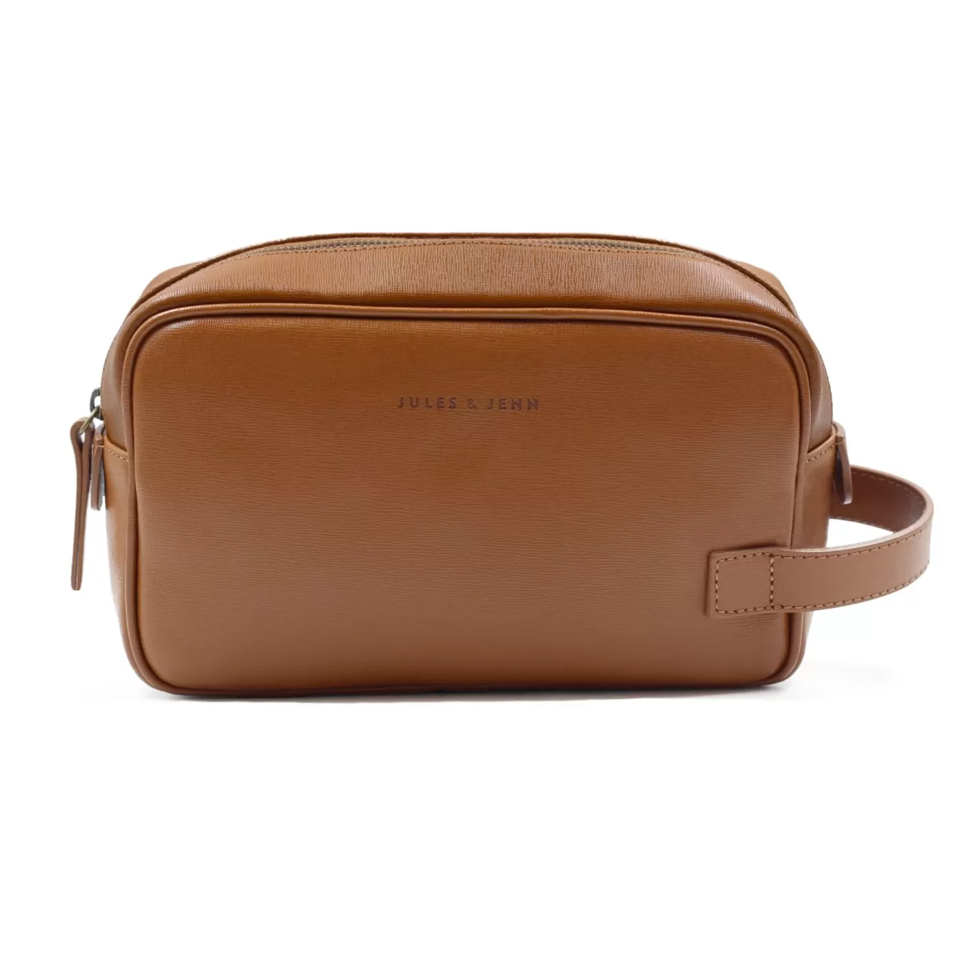Petite Maroquinerie-JULES & JENN Trousse De Toilette Cuir Grave Cognac