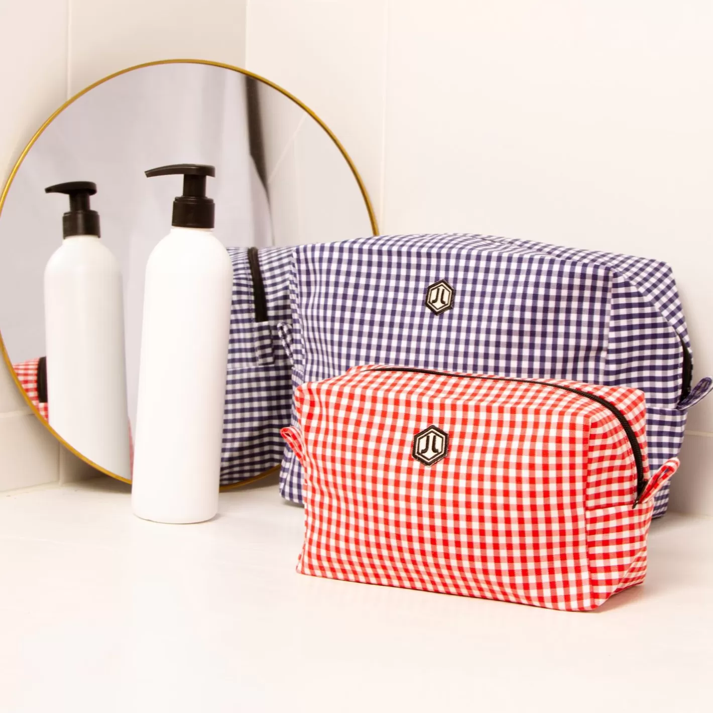Petite Maroquinerie-JULES & JENN Trousse Toile Recyclee Vichy Blanc Bleu Blanc/Bleu
