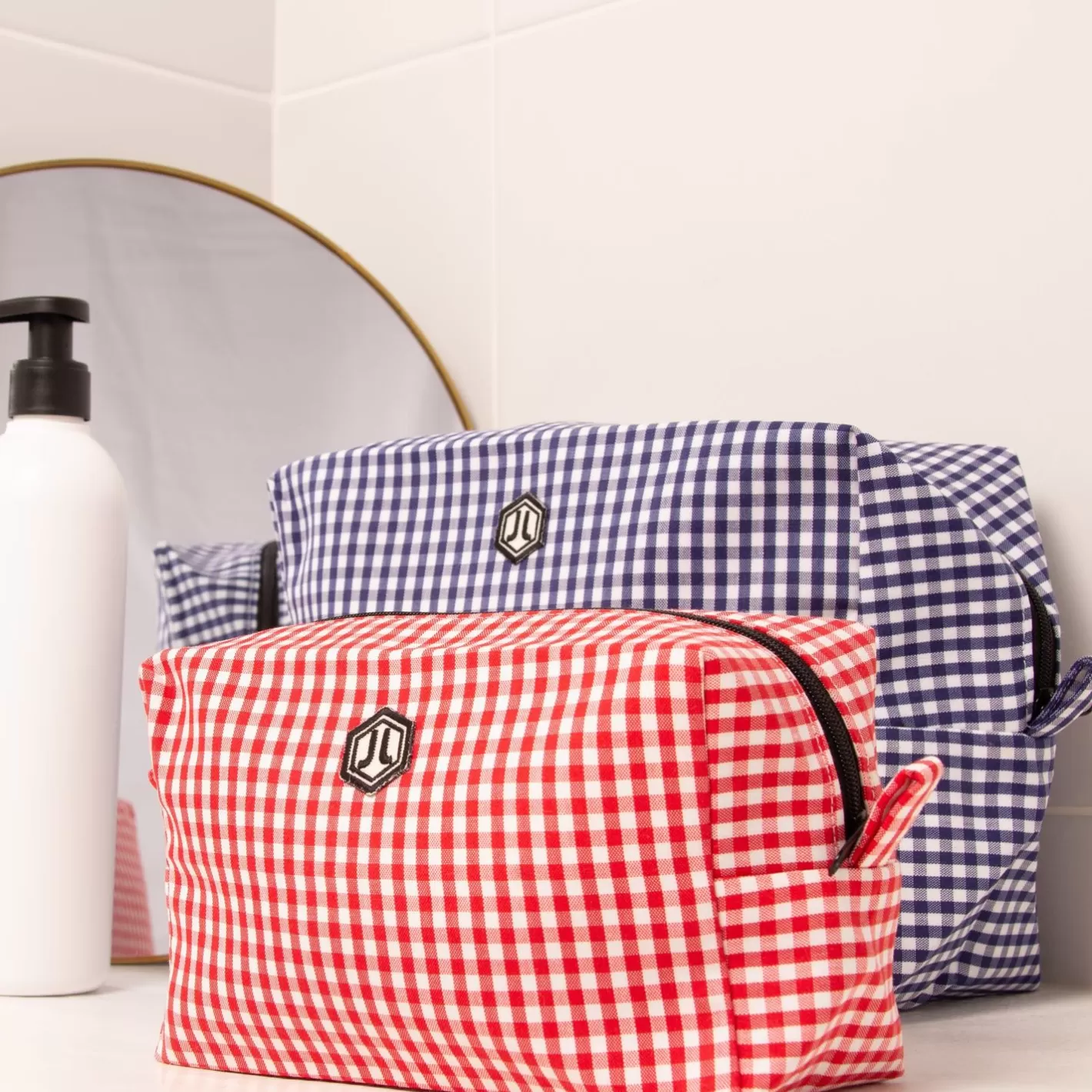 Petite Maroquinerie-JULES & JENN Trousse Toile Recyclee Vichy Blanc Rouge Blanc/Rouge